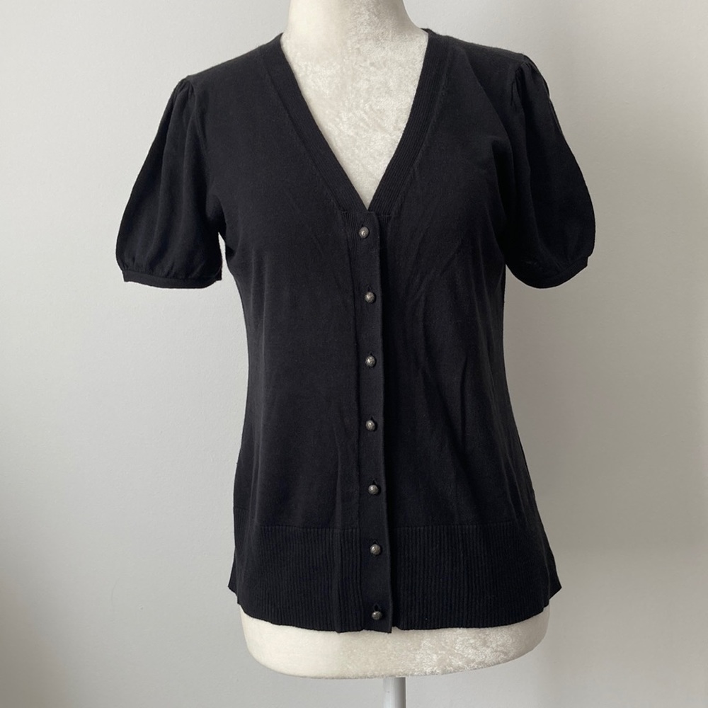 Tahari Short Sleeve Button Down Vneck Cadigan